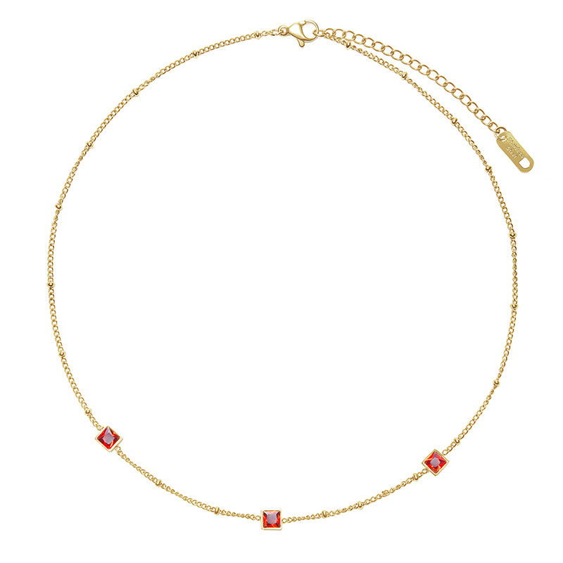 WT-REN035 French Elegant Necklace Square Combination Link Fine Versatile Color Zirconium Pendant Stainless Steel Necklace