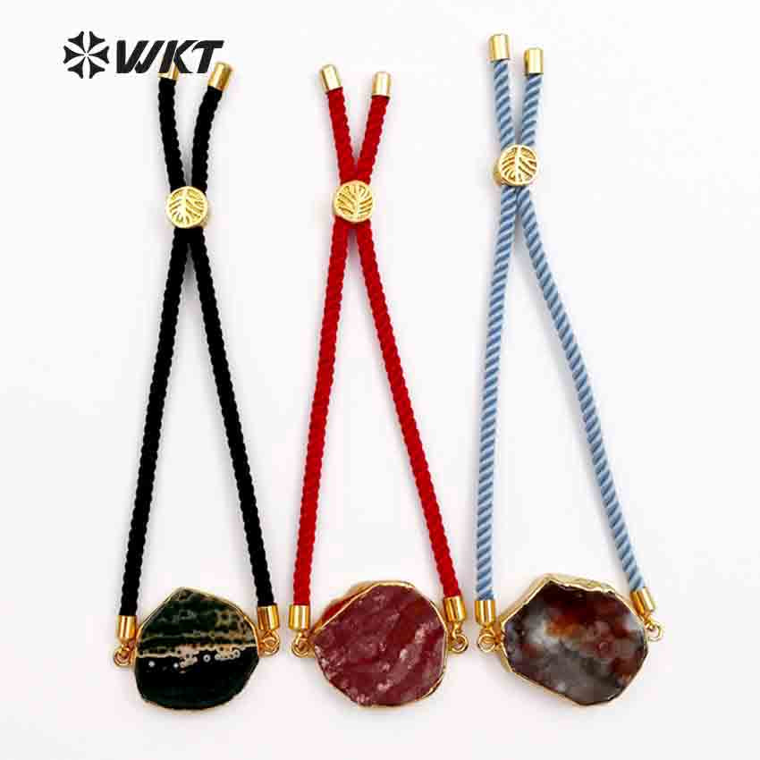 WT-B400 WKT Wholesale Irregular Natural Stone Bracelet Stylish Lobster Bangles With CZ Micro Pave Multi Color