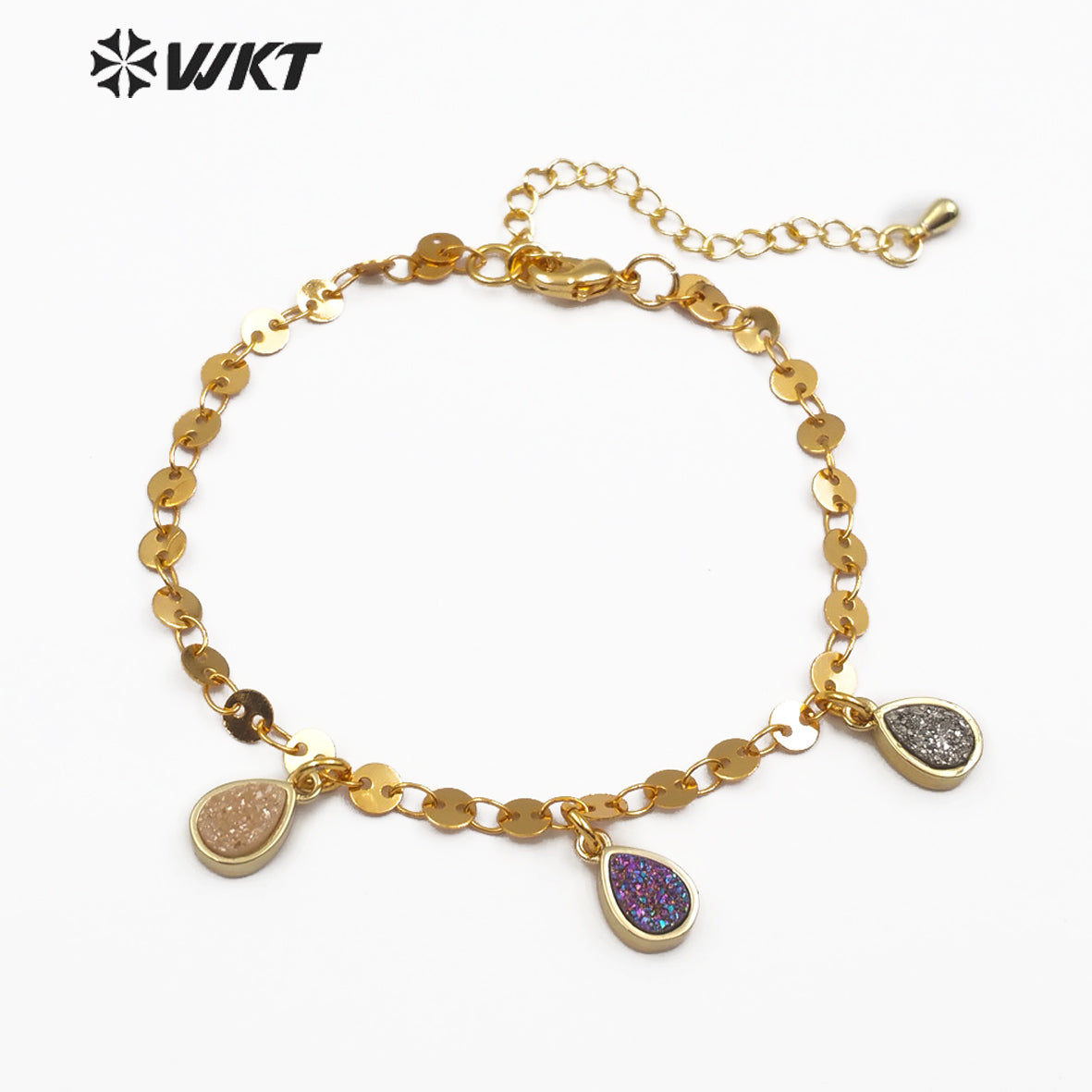 WT-B445 Vogue Jewelry in Heart, Tear Drop, Round, Oval Shape Pendant Women Dainty Natural Druzy Quartz Stone Bracelet