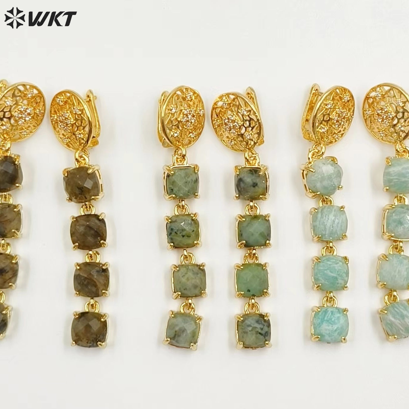 WT-E737 Amazing Colorful Elegant Natural Gemstone Long Charming Earrings Women Pendant Earrings