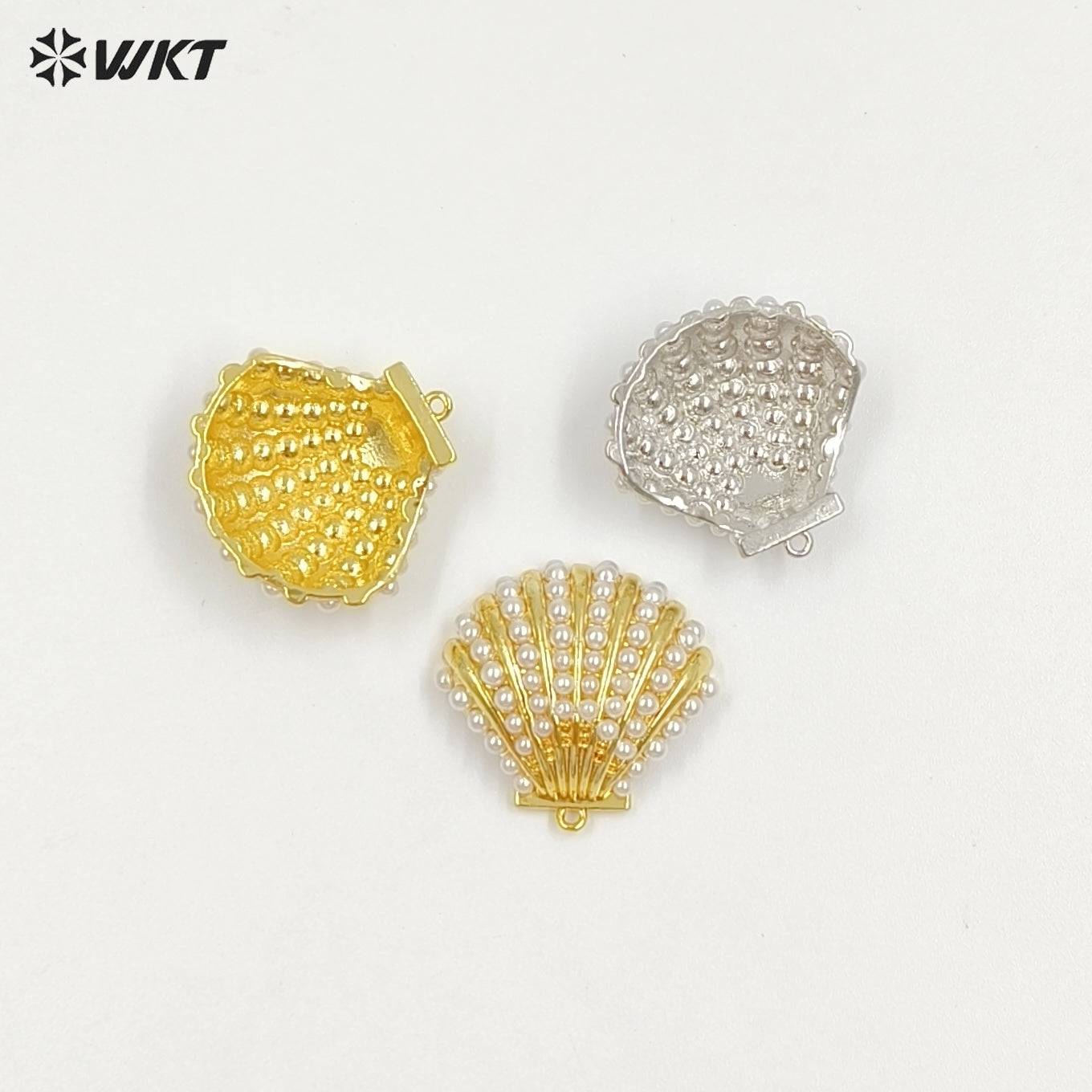 WT-MP313 Fashion Gold And Silver Plated Brass With Artificial Pearl Shell Shape Pendant For Women Jewelry DIY Accessories
