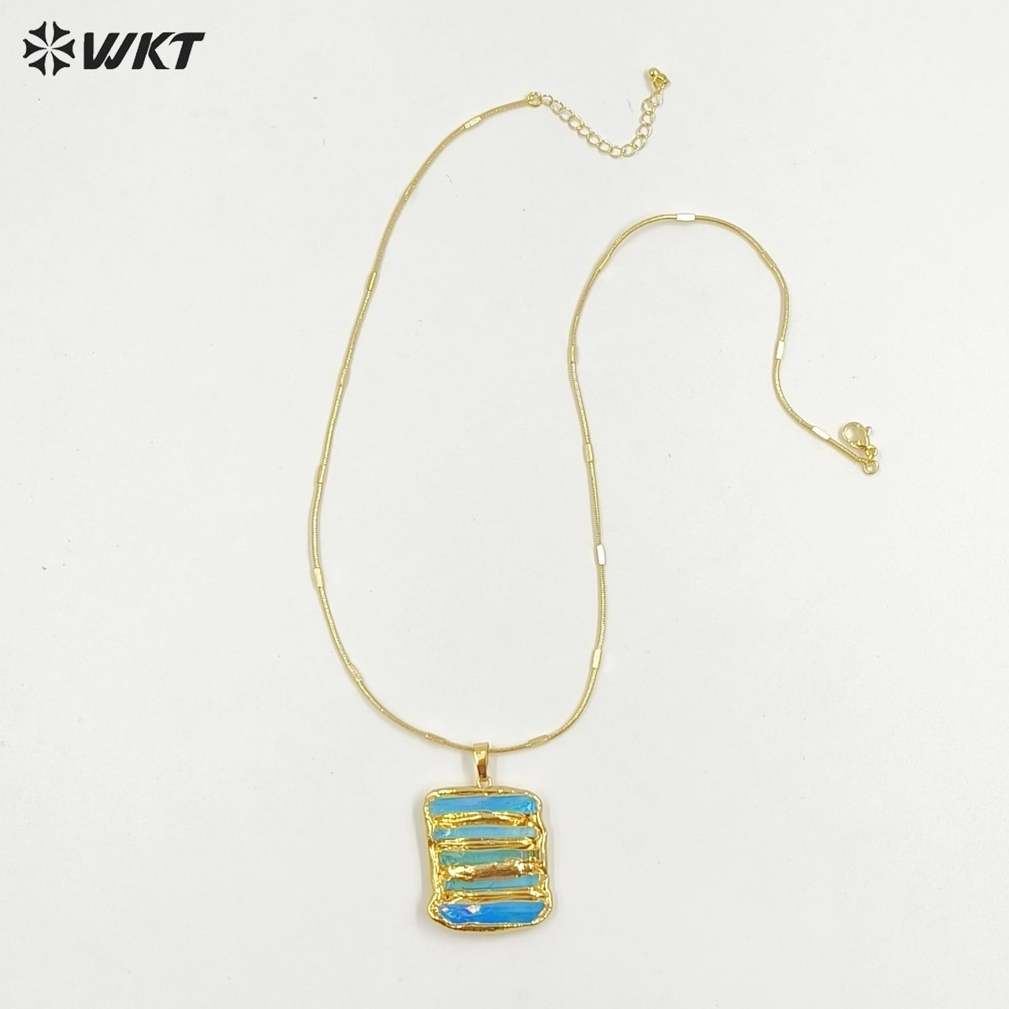 WT-N1494 Amazing Women Natural Aura Aqua Quartz Stone Pendant Necklace Gold Plated Tiny Chain Wholesale Jewelry Birthday Gift