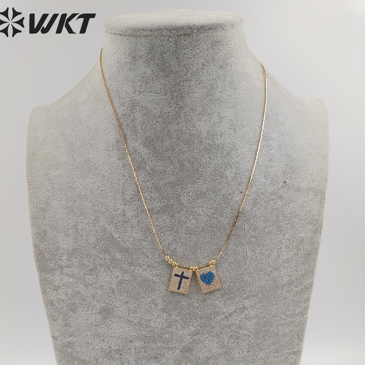 WT-N1385 Wholesale Fashion Gold Electroplated Micro Pave Cubic Zircon Necklace Lady Elegant Religious Cross Heart Necklace