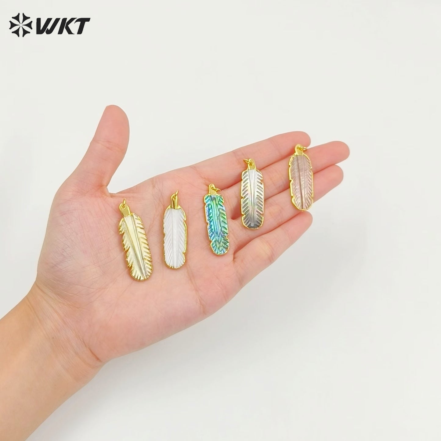 WT-P1242 WKT Wholesale New Coming Fashion Abalone Shell Pendant Feather Shape Gorgeous Shell Pendant