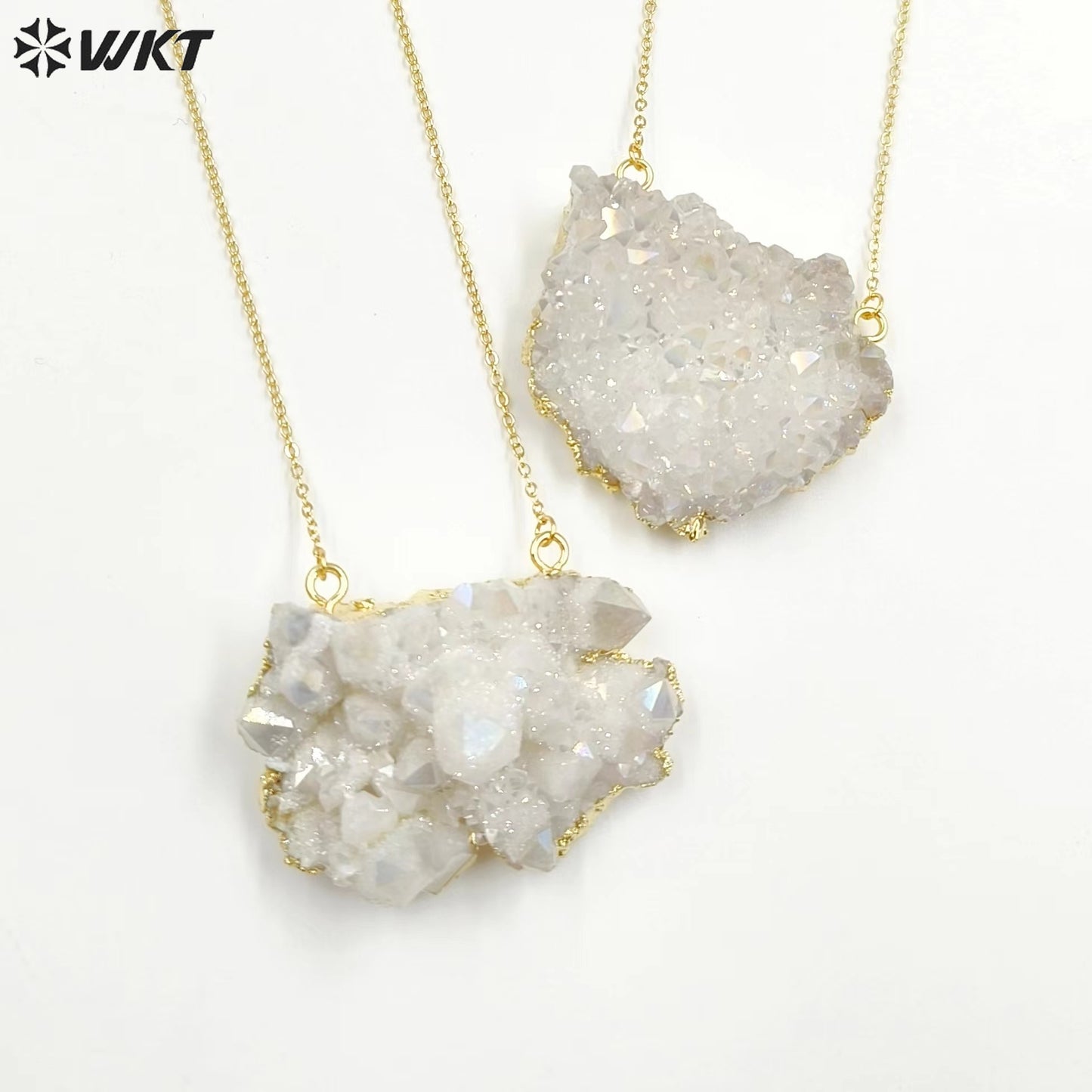 WT-N1440 WKT Best 2023 Newest Natural Aura Cluster Quartz Pendant Necklace Women Simple Hoop Aura Necklace