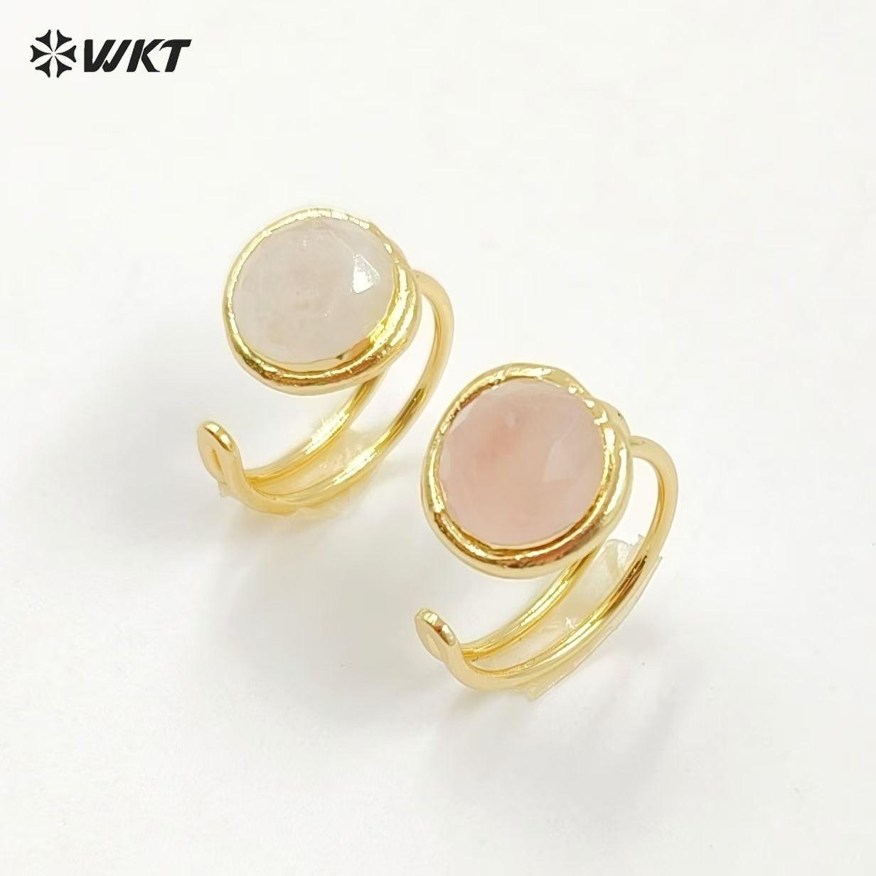 WT-R560 Customize Fantastic 18K Gold Plated Round Opening Adjustable Natural Gemstone Ring for Men and Women As Daily Decoration