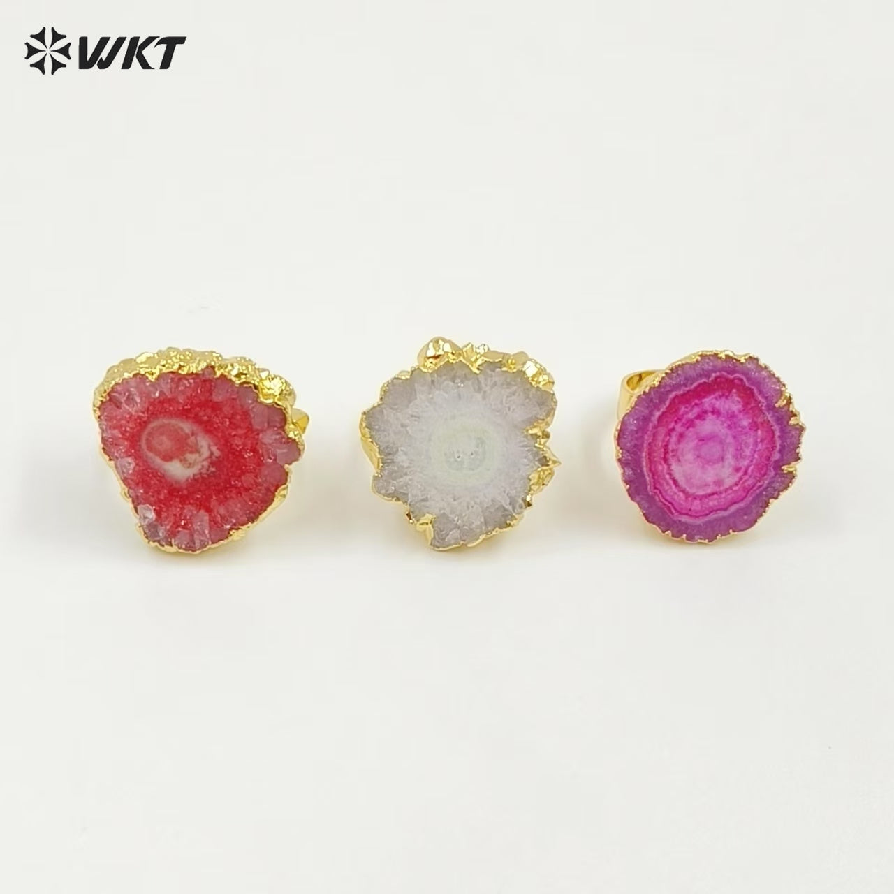 WT-R300 New Arrival Colorful Druzy Agate Rings 24K Gold Plated Rings Multi-color Optional New Design Rings