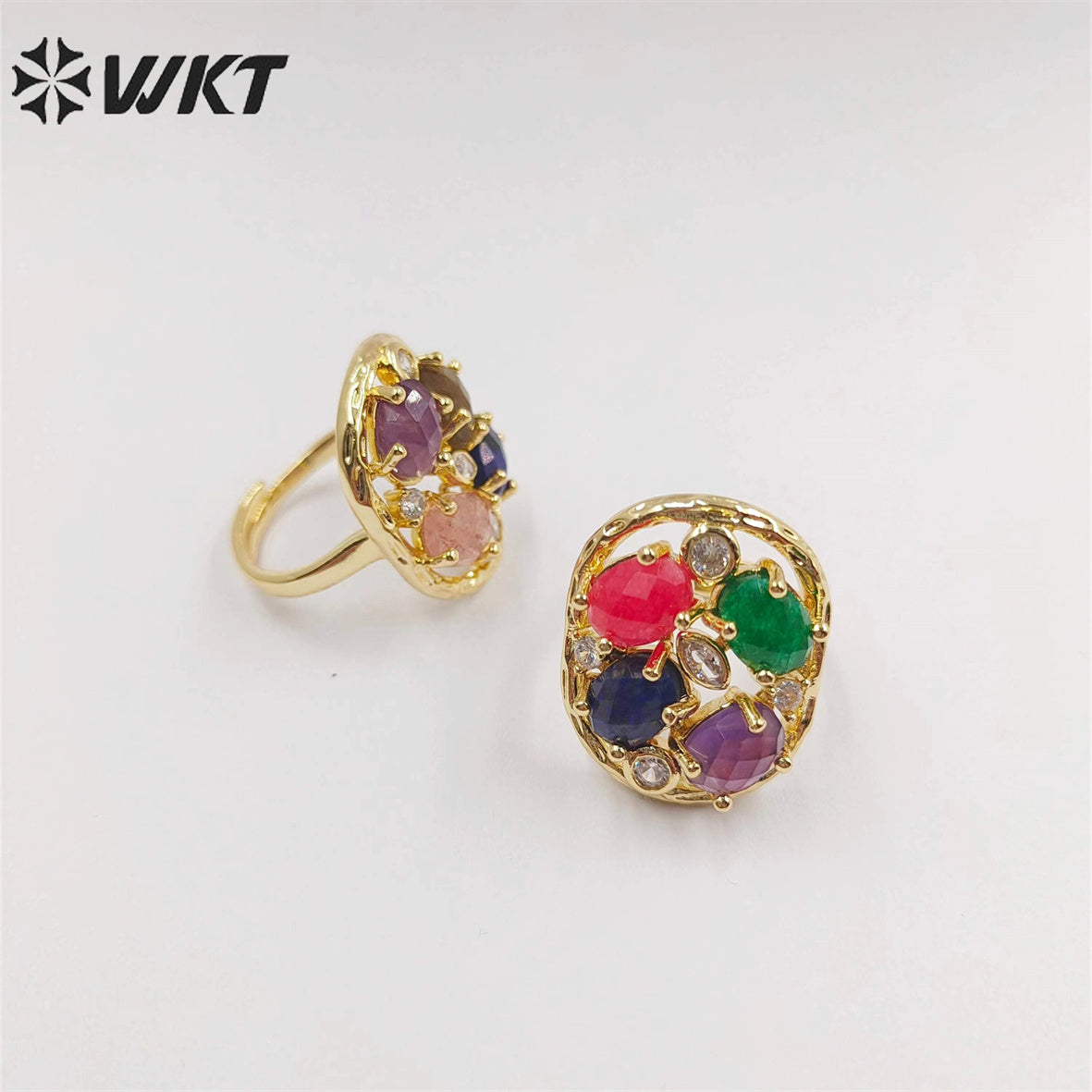 WT-R462 Amazing Handmade Claw Setting Natural Stone Women Ring 18k Real Gold Plated INS Hot Designer Wedding Ring