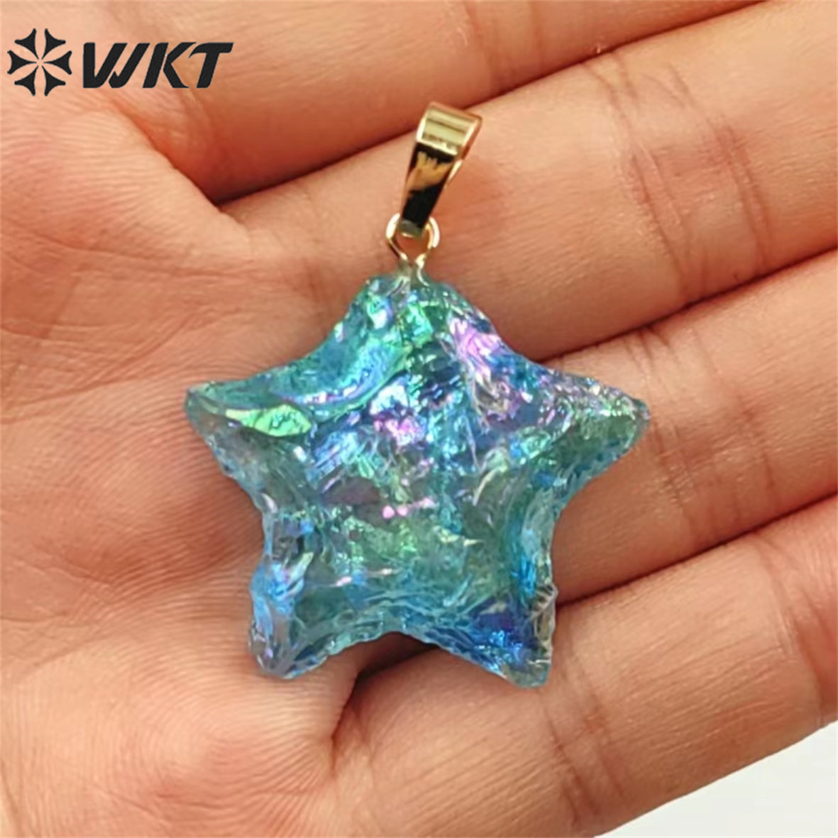 WT-P1885 Amazing Natural Aqua Aura Crystal Quartz Pendant Single Loop Raw Stone Quartz Star Pendant for Necklace Design