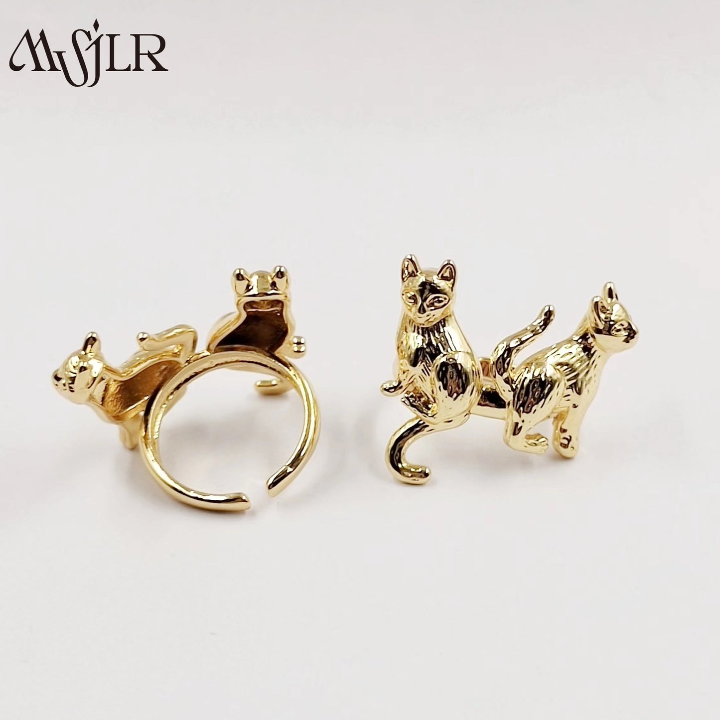 WKT-MVR052 Popular Punk Style European and American Animal Cat Shaped 18k Gold Plated Handpiece Open Ring