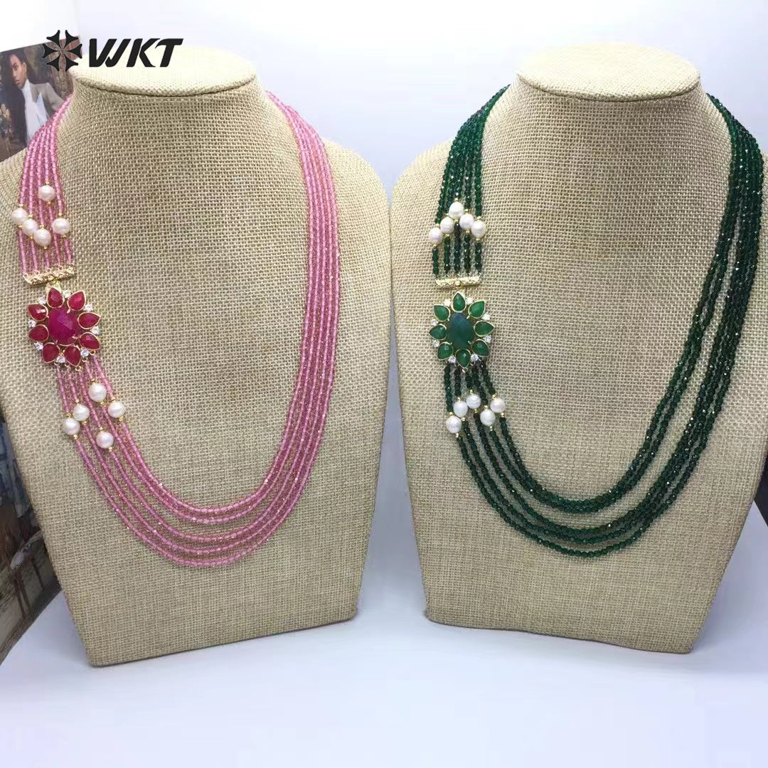 WT-N1477 Gorgeous Design Luxury Style Flower Shape Muticolor Gemstone Beads Women Statement Necklace for Engagement Celebration