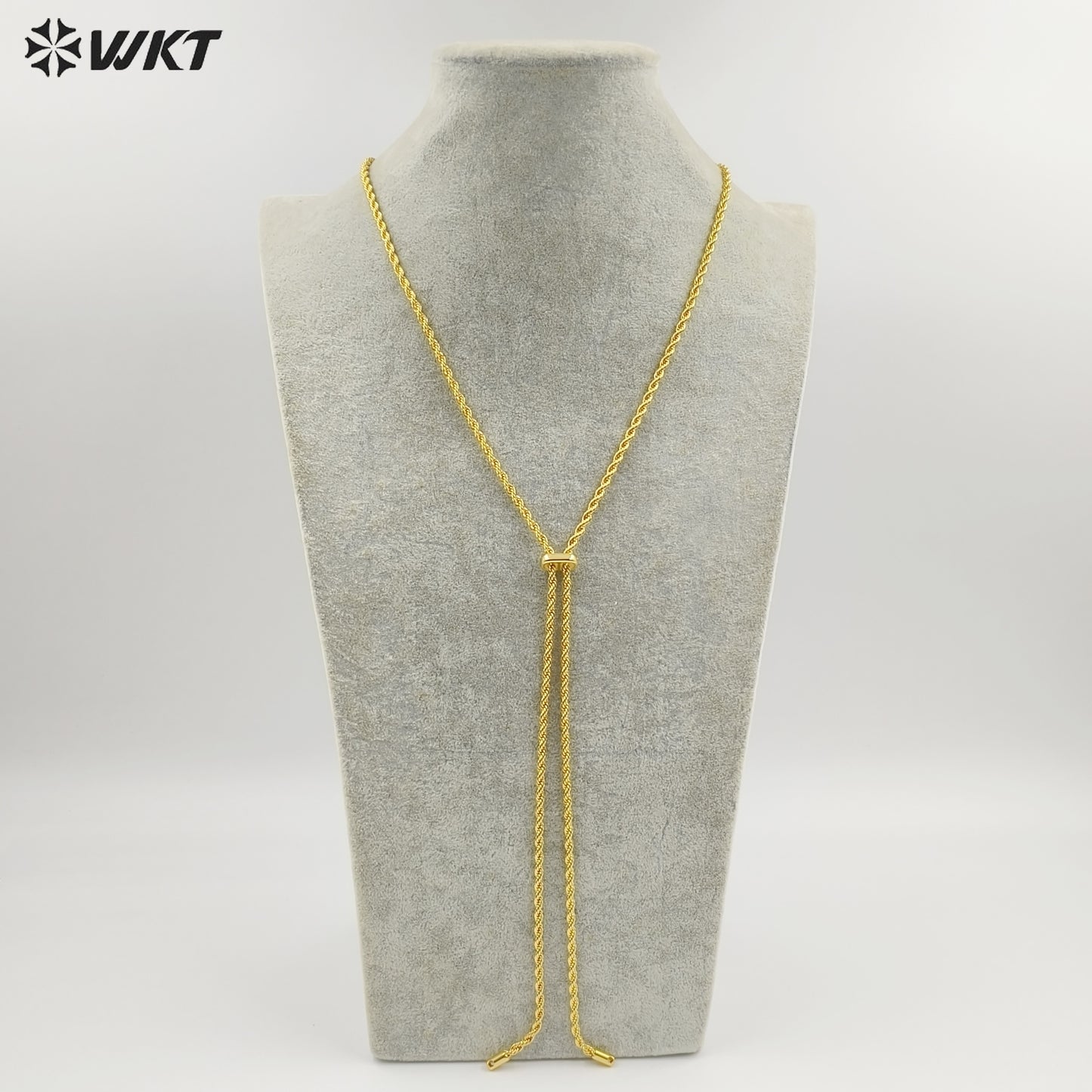 WT-JFN49 Wholesale Fashion Gold Plated Yellow Brass With Unique Clasp Spiral Weaving 35 Inches Necklace For Ladies Daily Wearing