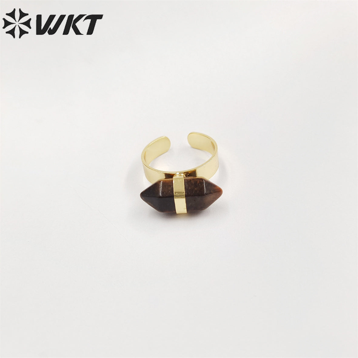 WT-R385 WKT 2022 Beautiful Crystal Amethyst Black Obsidian Hexagon Rings Natural Stone Rings Gold Plated Quartz Point Ring