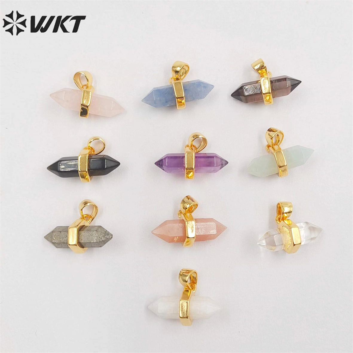 WT-P1902 Wholesale New Delicate Precious Gemstone Double Point Stone Charms Energy Healing Quartz Point Pendant