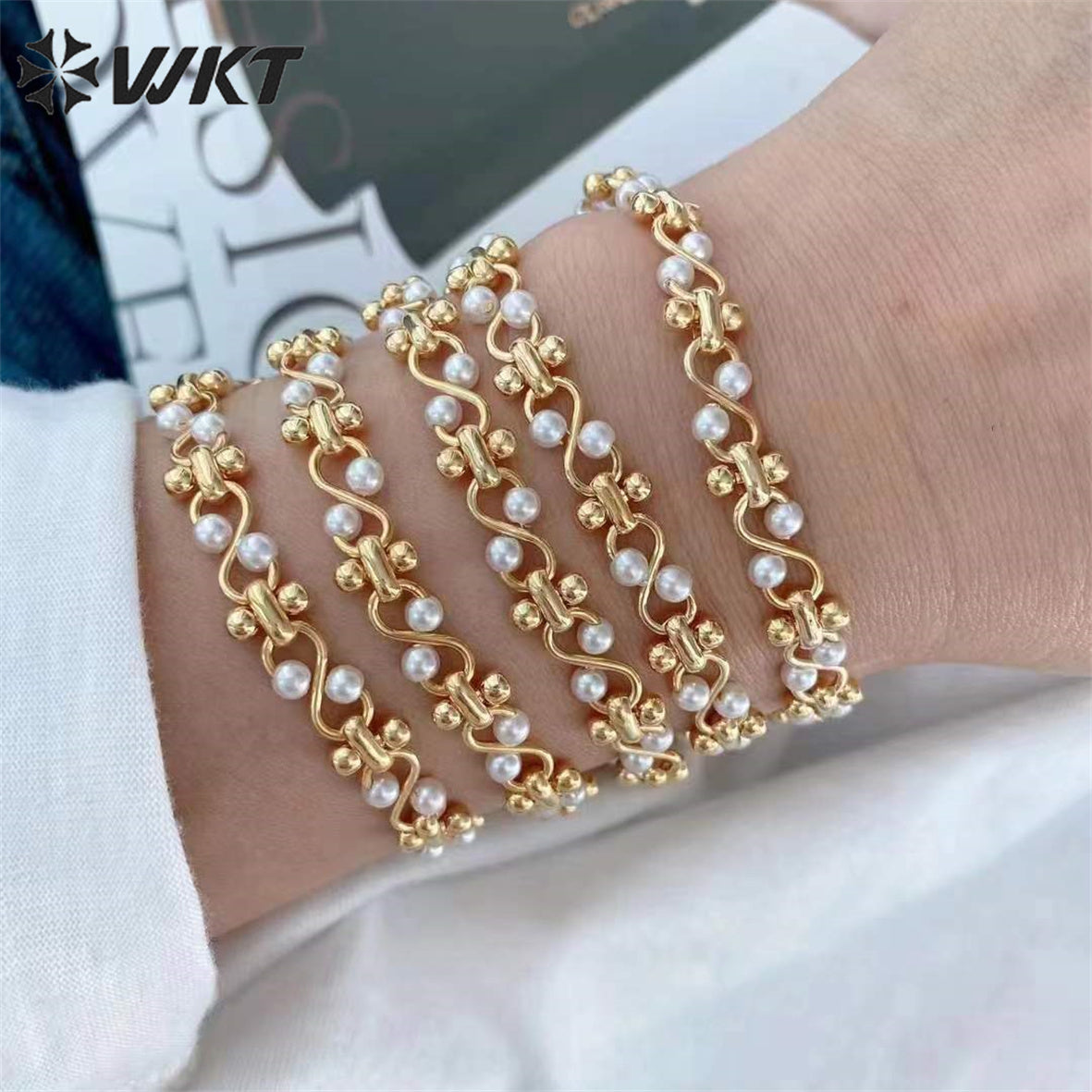 WT-RBC219 Newest Twisted Watch Strap Chain for Bracelet 18k Real Gold Plated Handmade Beads Jewelry Chain in Meters