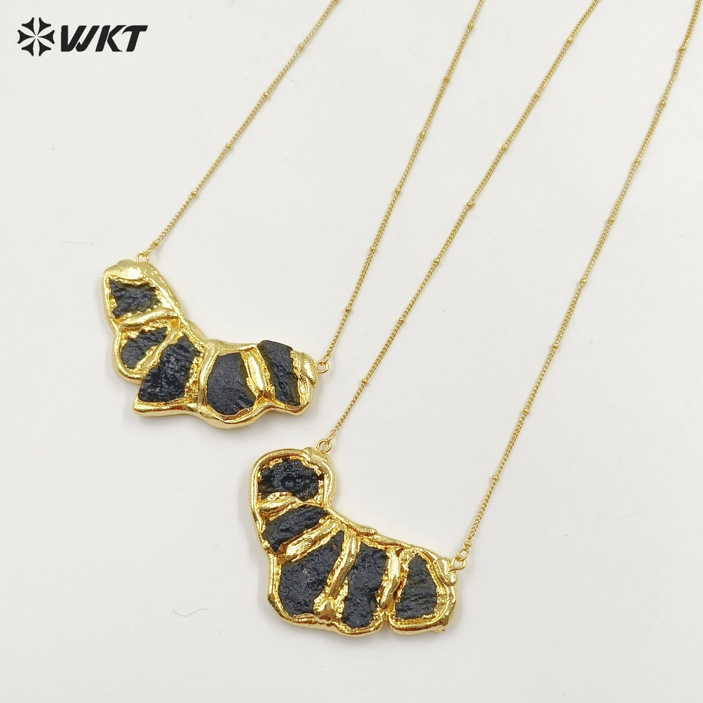 WT-N1476 New Design Popular Hand Made 18k Real Gold Plated Natural Black Meteorite Stone Pendant Necklace