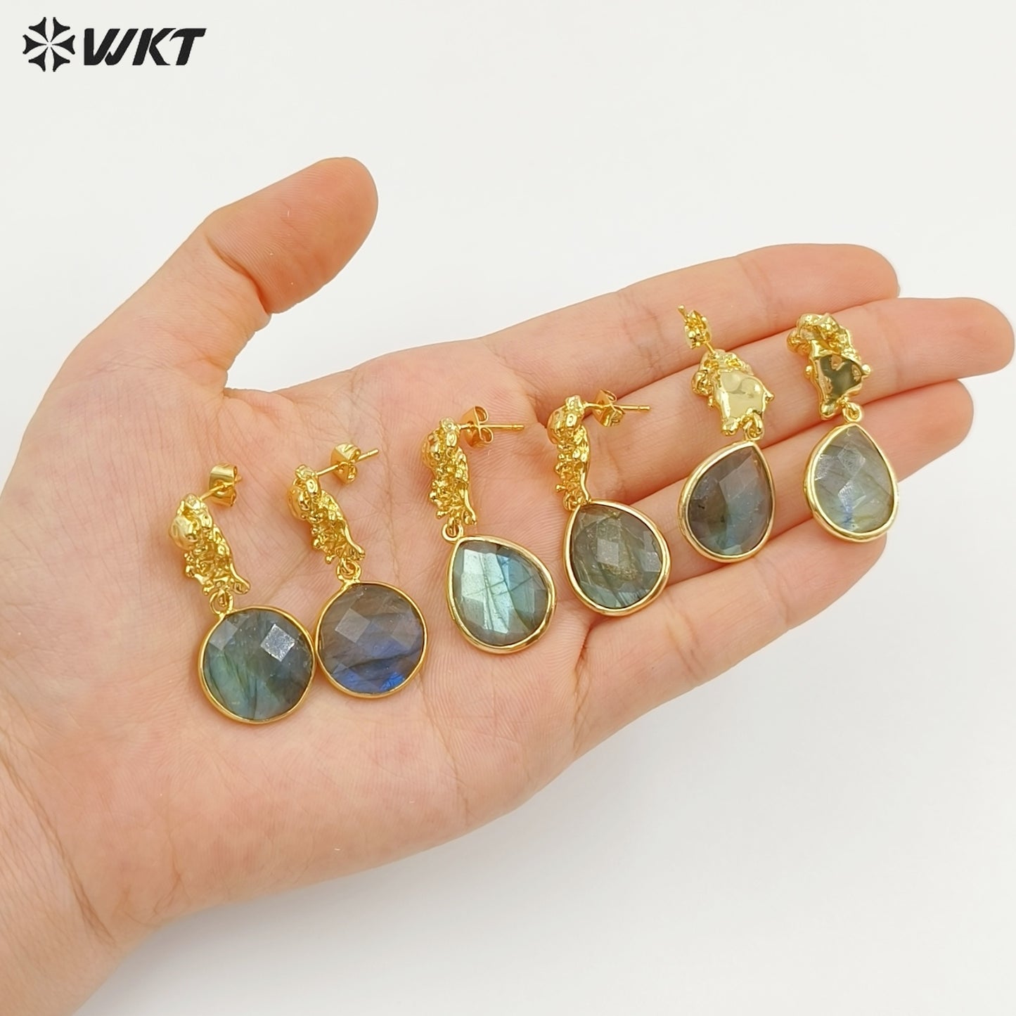 WT-E790 Mysterious Vintage Natural Labradorite Gold Plated Waterdrop Shape Pendant Women Earrings Suitable For All Occasions