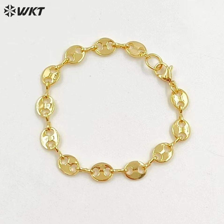 WT-B573 Wholesale New Fashion Real Gold Electroplated Coffee Bean Shape Chain Bracelet Unique Punk Style Simple Metal Bracelet