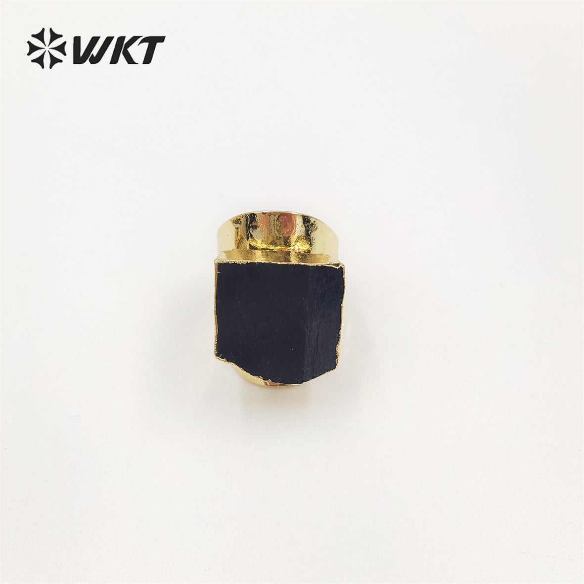 WT-R422 Women Beautiful Energy Black Tourmaline Stone Ring 18k Real Gold Plated Natural Stone Wide Birthday Gift Ring