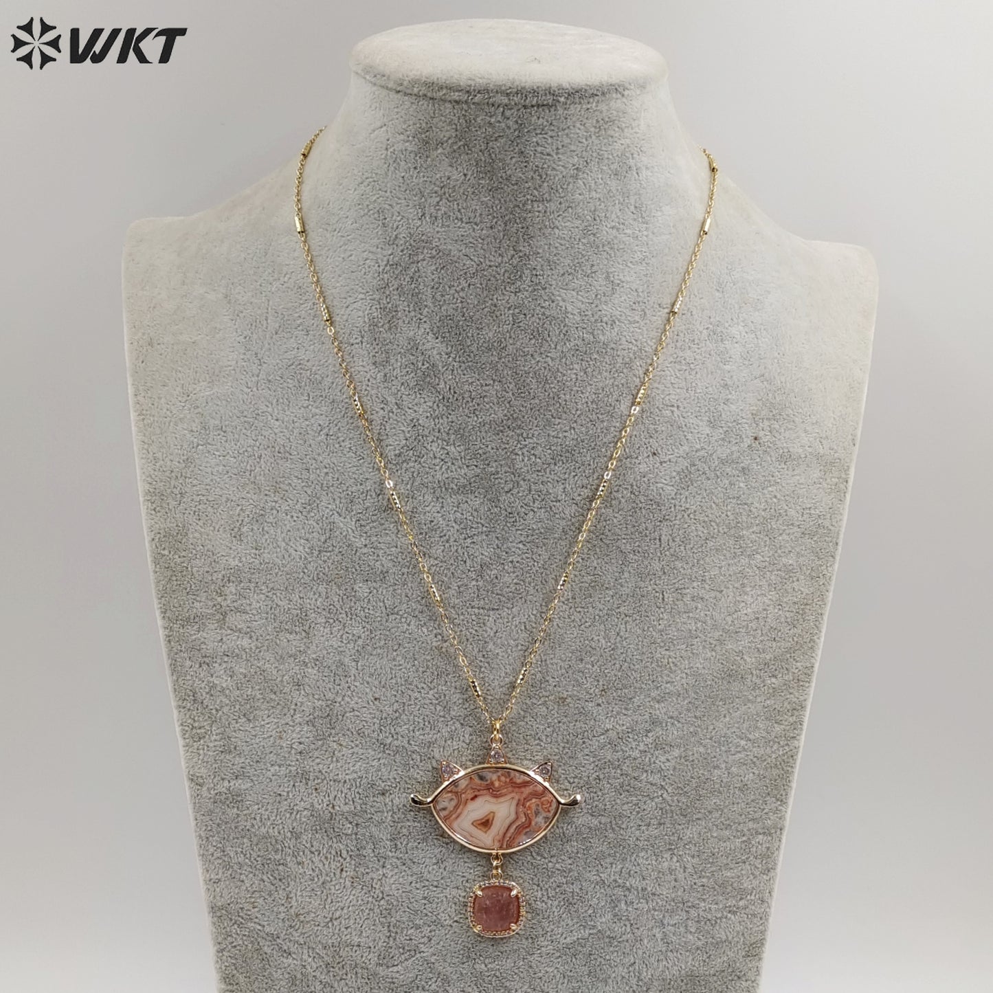 WT-N1444 WKT Best 2023 Newest Natural Necklace Women 18+2 Inch Long Double Pendant Stone Gemstone Necklace
