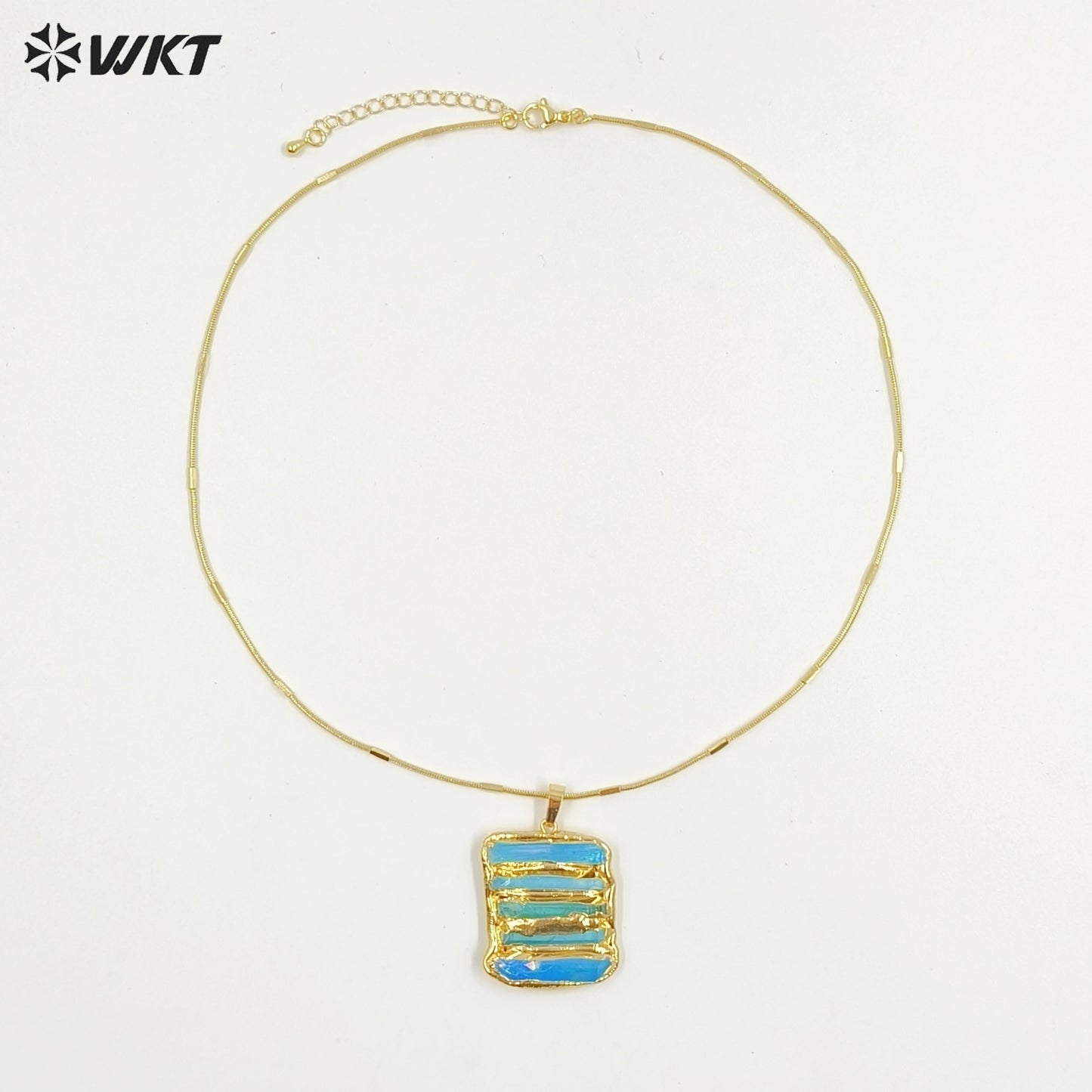 WT-N1494 Amazing Women Natural Aura Aqua Quartz Stone Pendant Necklace Gold Plated Tiny Chain Wholesale Jewelry Birthday Gift
