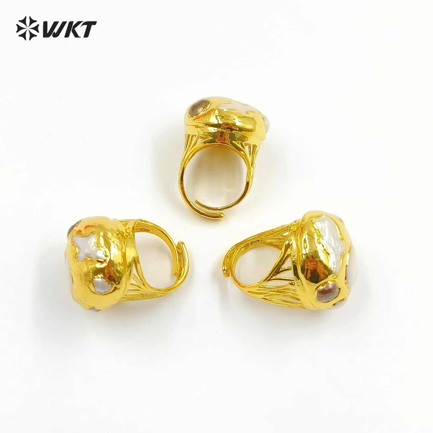 WT-MPR073 Wholesale Fashion 18K Real Gold Plated Resist Tarnishable Natural Freshwater Pearl Ring for Friend Gift