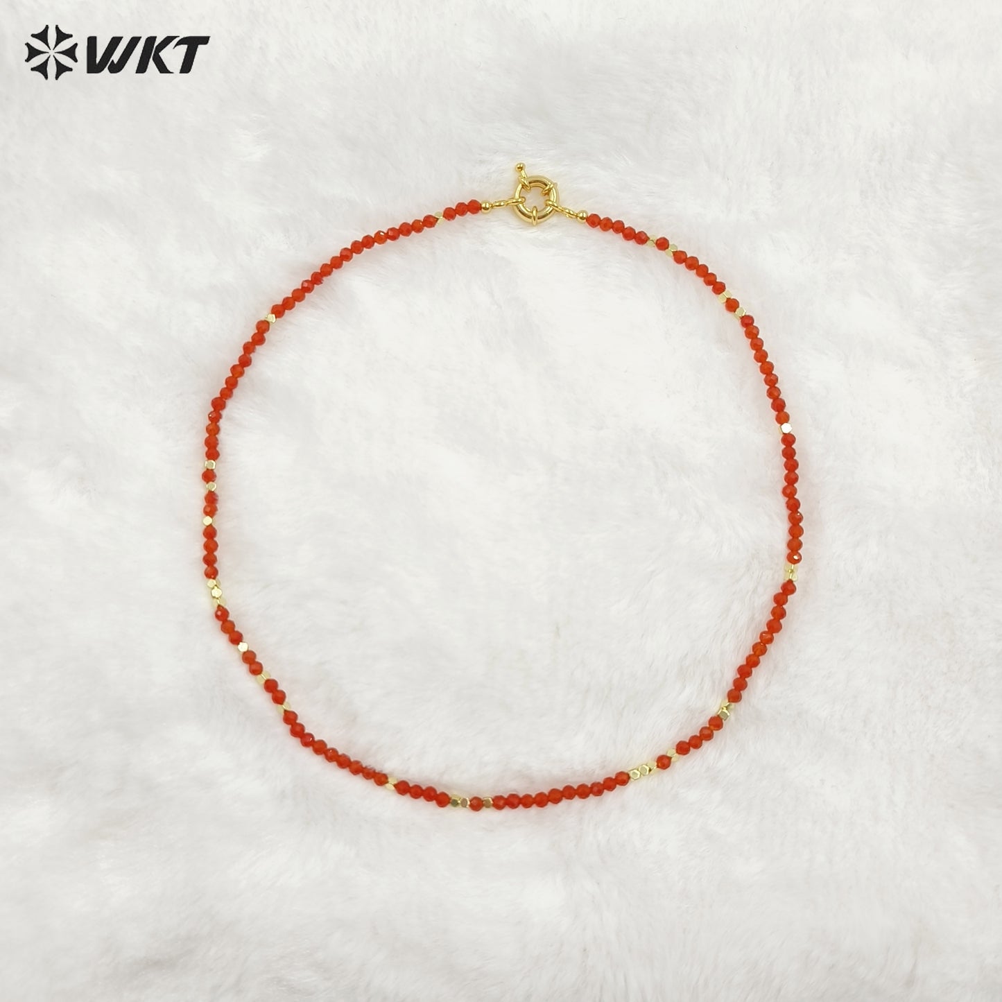 WT-N1443 WKT Best 2023 Newest Natural Aura Cluster Quartz Necklace Women Simple Hoop Aura 3MM Stone Beads Necklace