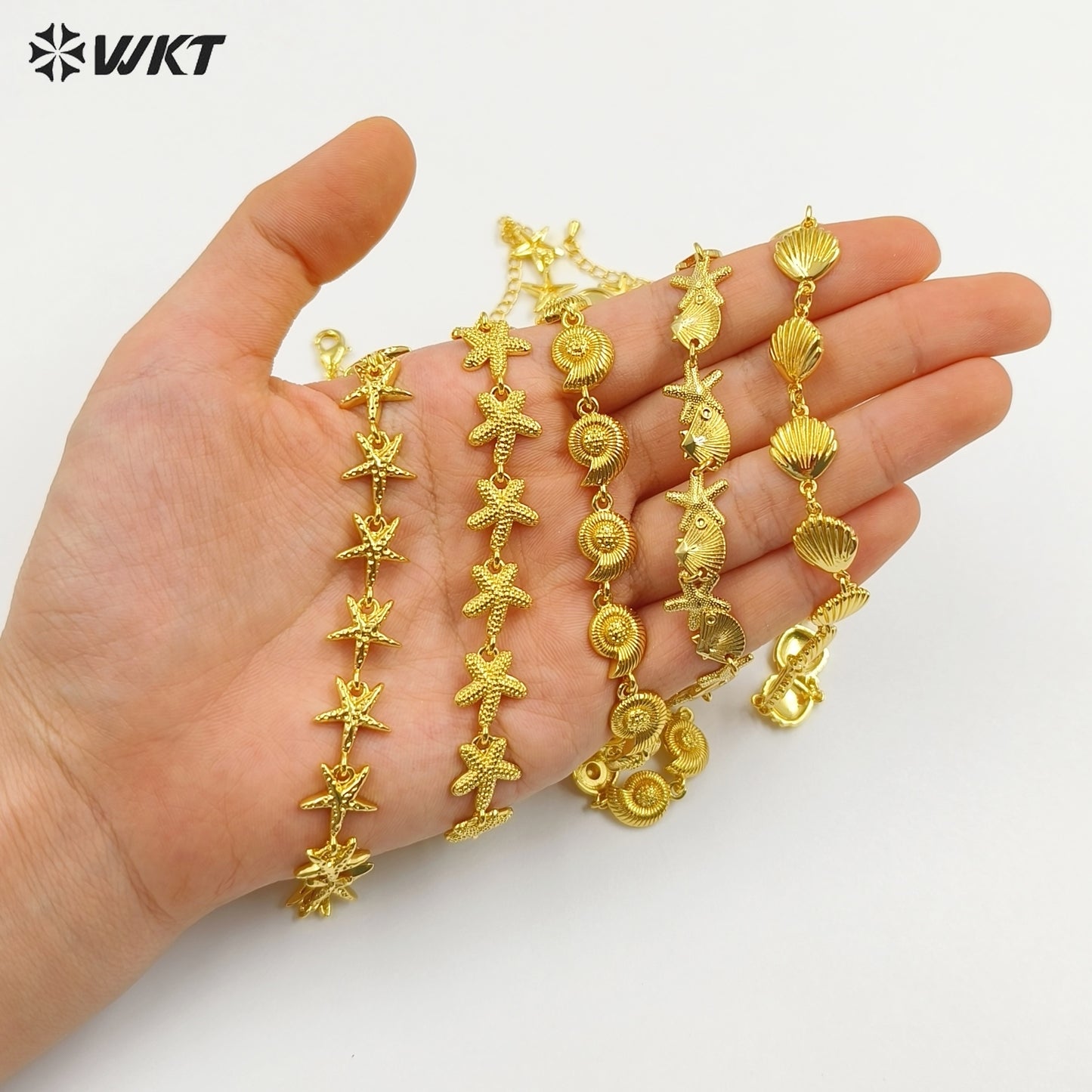 WT-JFN44 Newest Women Romantic Style Metal Yellow Brass Gold Plated Sea Star And Shell Shape Necklace Party Wearing Jewelry
