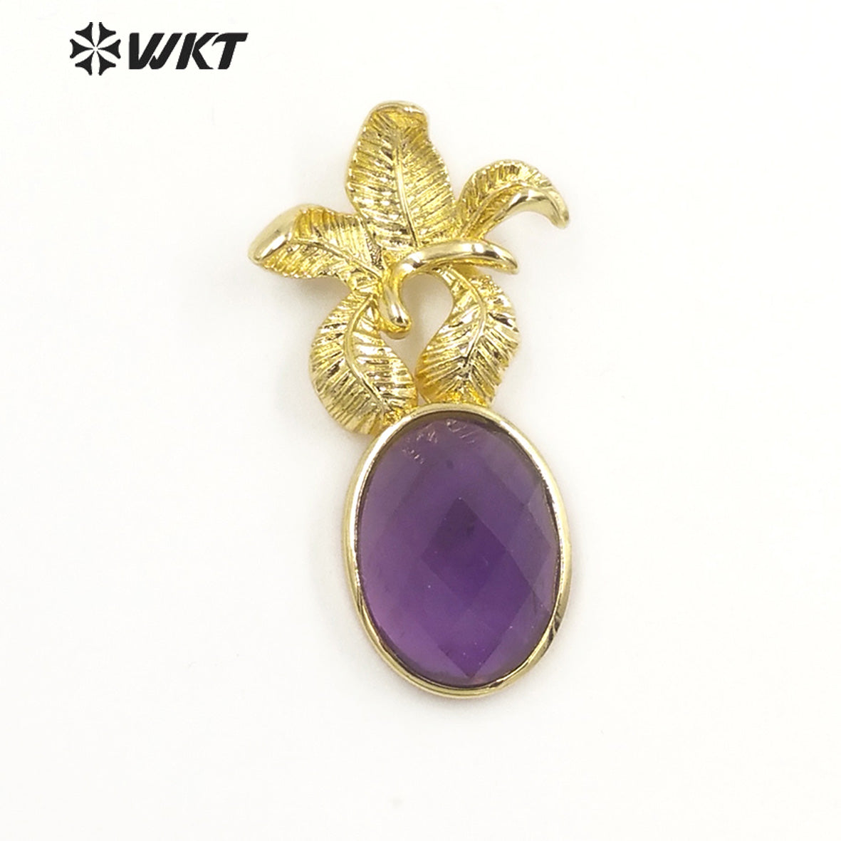 WT-P1923 Fashion Design Trendy New Precious Colorful Stone Flower Shaped Oval Amazonite Amethyst Gemstone Pendants