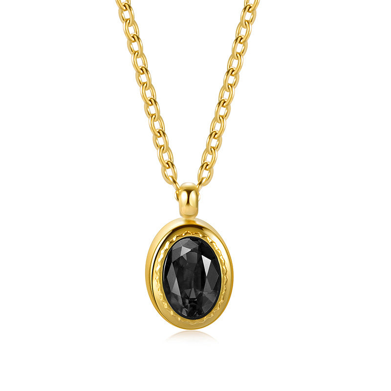 WT-REN034 Emerald Zirconium Pendant Necklace Oval Geometric French Black Zirconium Clavicle Chain Stainless Steel Necklace