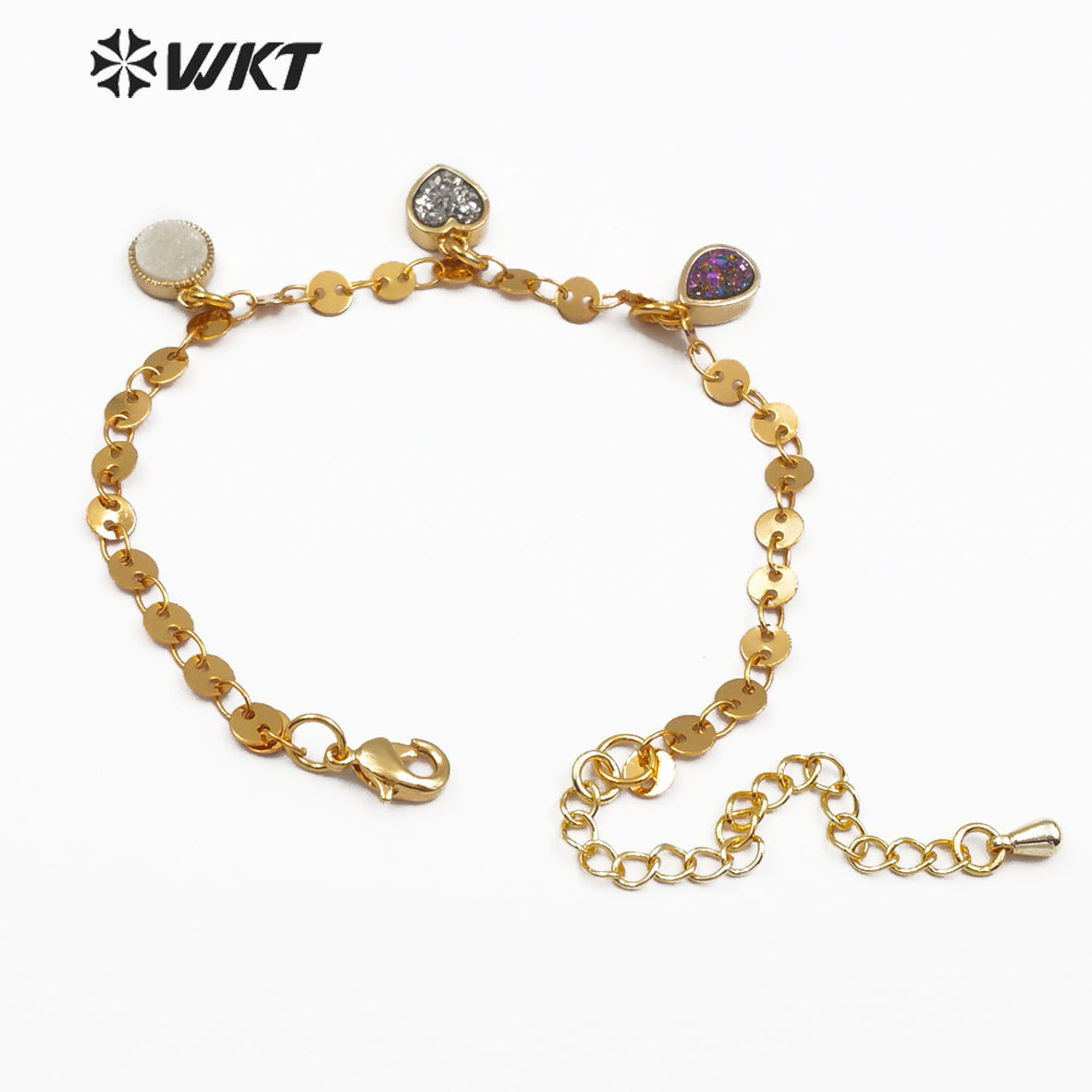 WT-B445 Vogue Jewelry in Heart, Tear Drop, Round, Oval Shape Pendant Women Dainty Natural Druzy Quartz Stone Bracelet