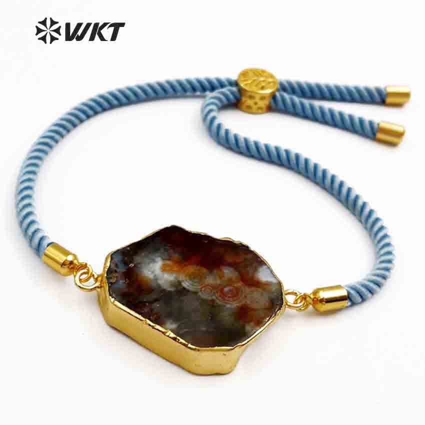 WT-B400 WKT Wholesale Irregular Natural Stone Bracelet Stylish Lobster Bangles With CZ Micro Pave Multi Color