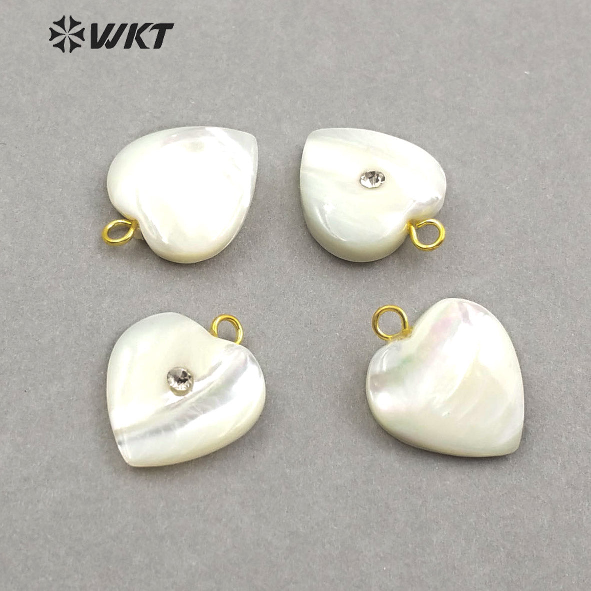 WT-JP093 in Heart Shape With Crystal Charm Dainty Handmade Shell Jewelry for Women Pendant Necklace Natural White Shell Pendant