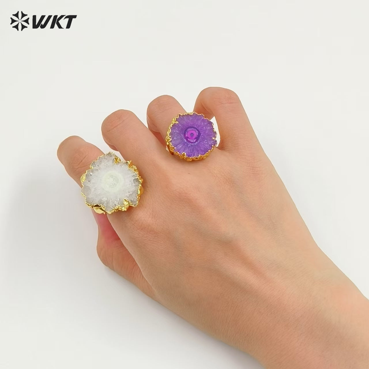 WT-R300 New Arrival Colorful Druzy Agate Rings 24K Gold Plated Rings Multi-color Optional New Design Rings