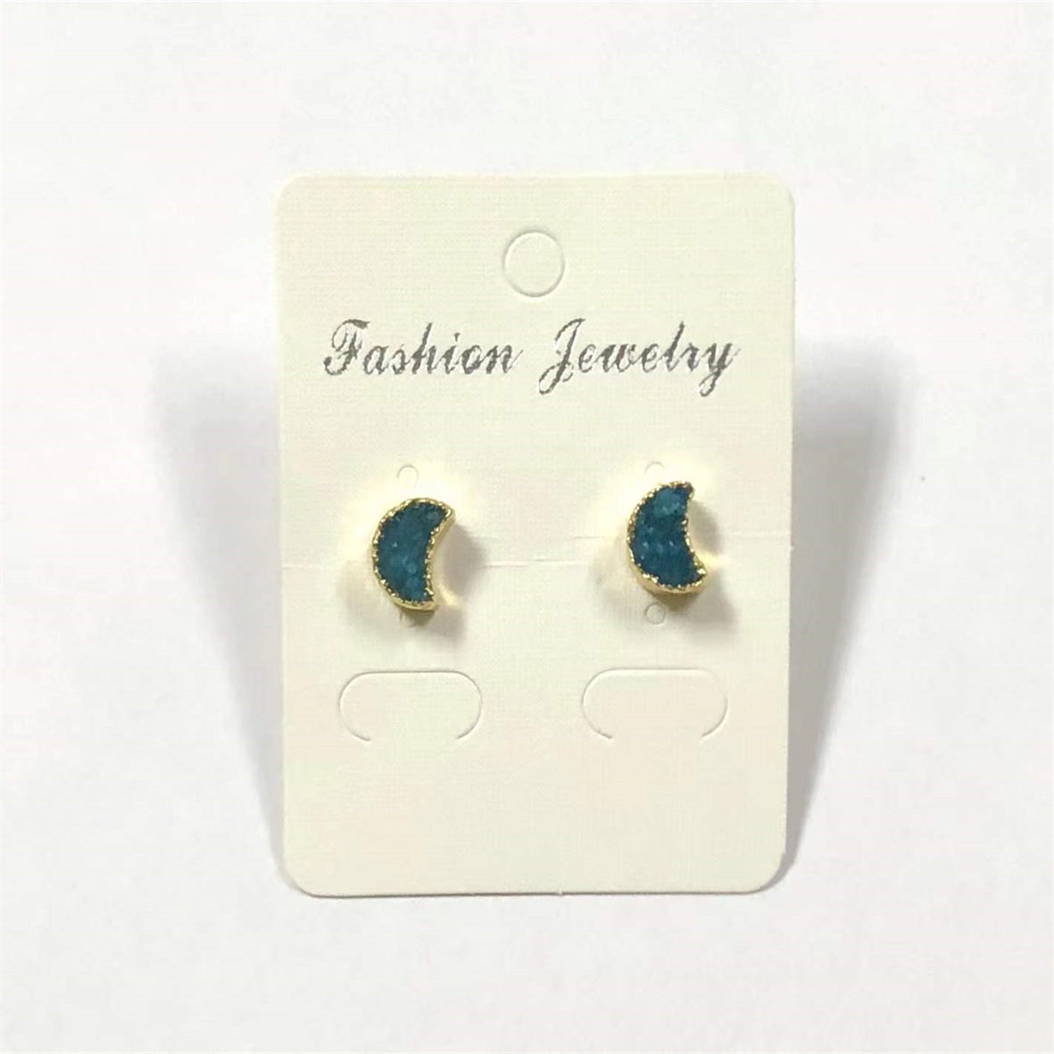 WT-E282 Design Lovely Natural Druzy Quartz Crescent Earring Colorful Tiny Moon Quartz Stud Earring With 24k Gold Electroplated