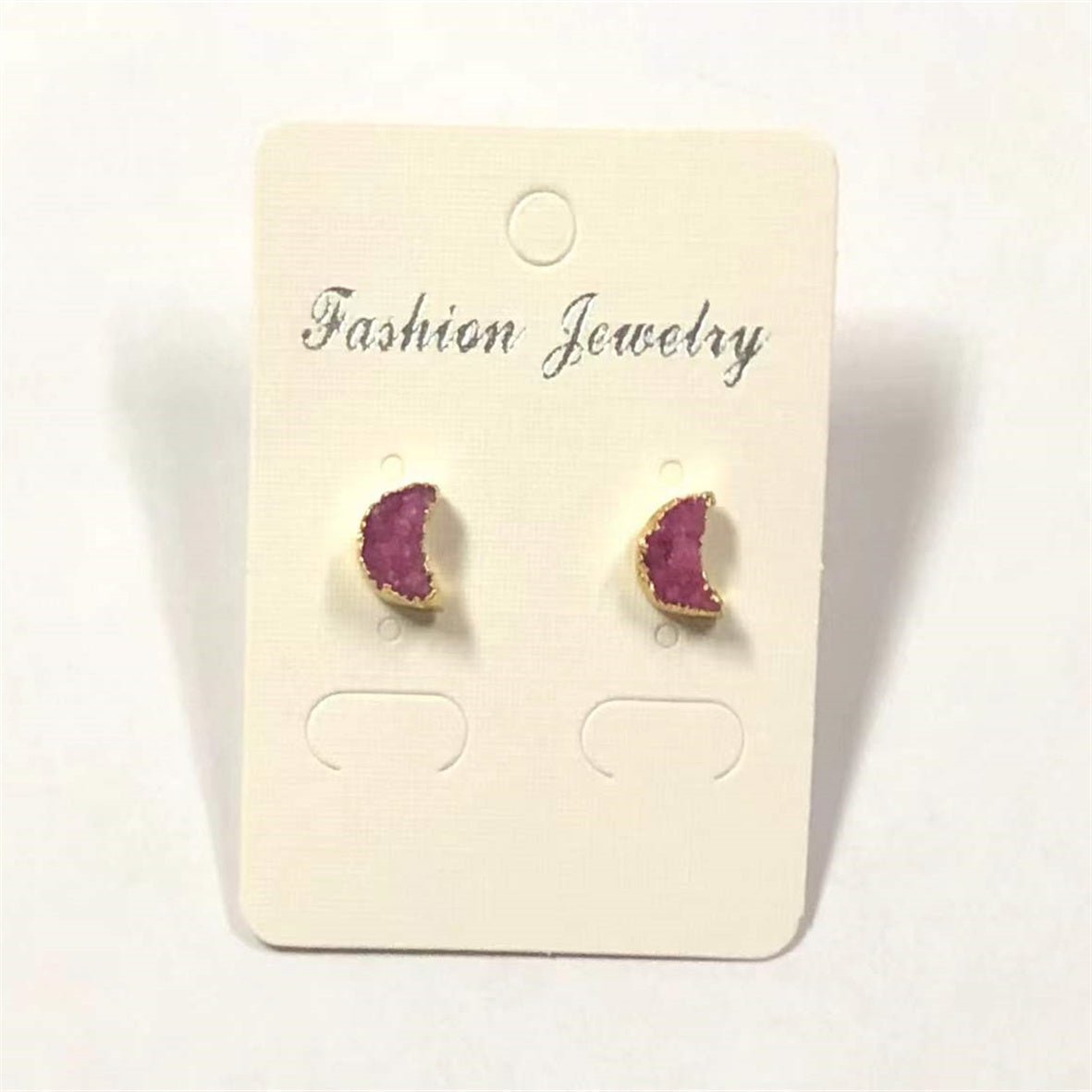 WT-E282 Design Lovely Natural Druzy Quartz Crescent Earring Colorful Tiny Moon Quartz Stud Earring With 24k Gold Electroplated