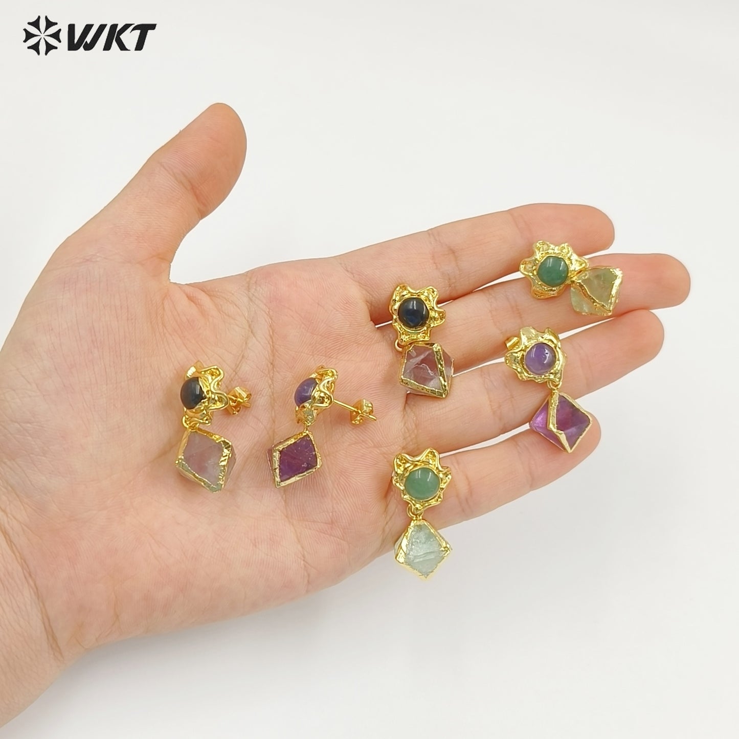 WT-E793 Exquisite Unique 18K Gold Electroplated Natural Gemstones Rhombus Little Earrings As Women Party Birthday Present