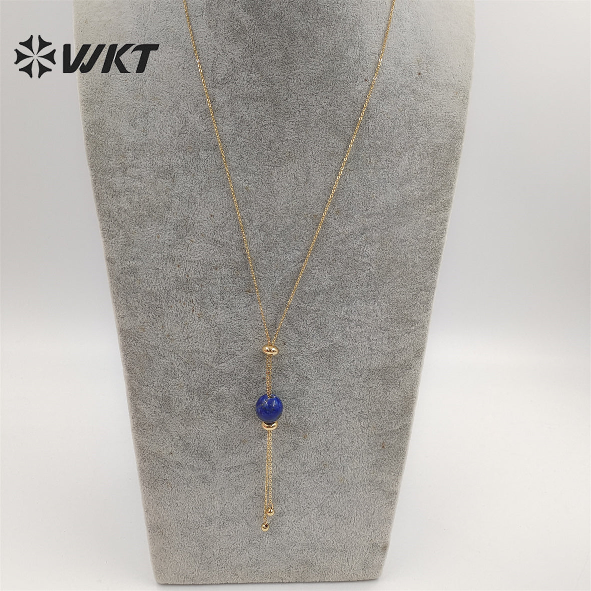 WT-N1387 Wholesale Fashion Gold Chain Lariate Y Shape Round Ball Stone Necklace in Adjust