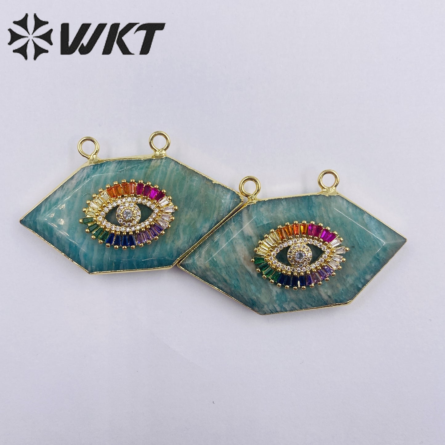 WT-P1911 Wholesale Classic Amazonite and Zircon Eye High Quality Necklace Pendants for Birthday Decoration Present Amazon Stone