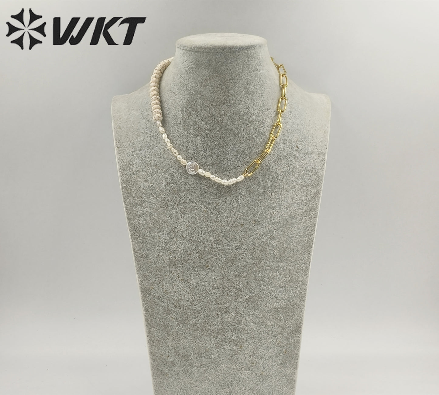 WT-JN243 Wholesale Vintage Trendy Turquoise and Pearl 18k Chain Gold Plated Elegant Exquisite High Quality Pendant Necklace