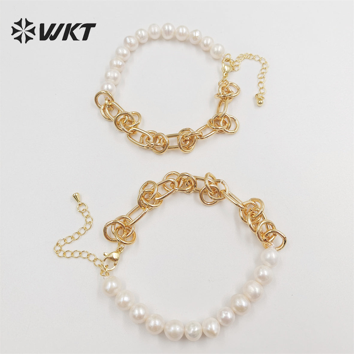 WT-MPB075 Wholesale Fashion Newest Freshwater Pearl Mix Chain Design Bracelet Gorgeous Natural Pearl Beads Chain Women Bracelet