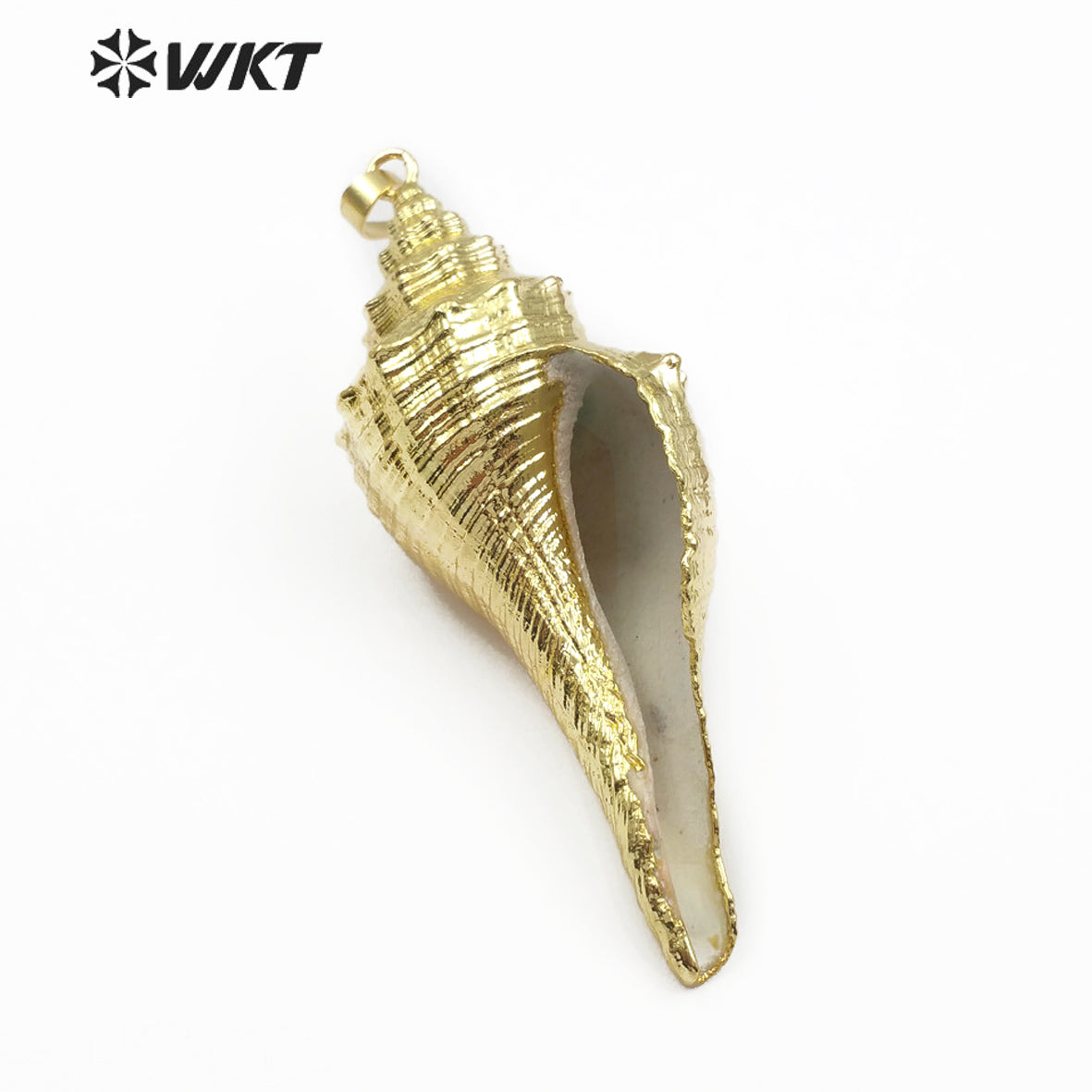 WT-JP096 Natural Sea Shell Pendant for Women Fashion Jewelry Making Boho Big Trumpet Shell With Full Gold Dipped Pendant