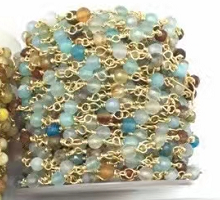 WT-RBC207 Wholesale Fashion Gold Electroplated Colorful Natural Gemstone Beads Chain Handmade Stone Made Rosary Beads Chain