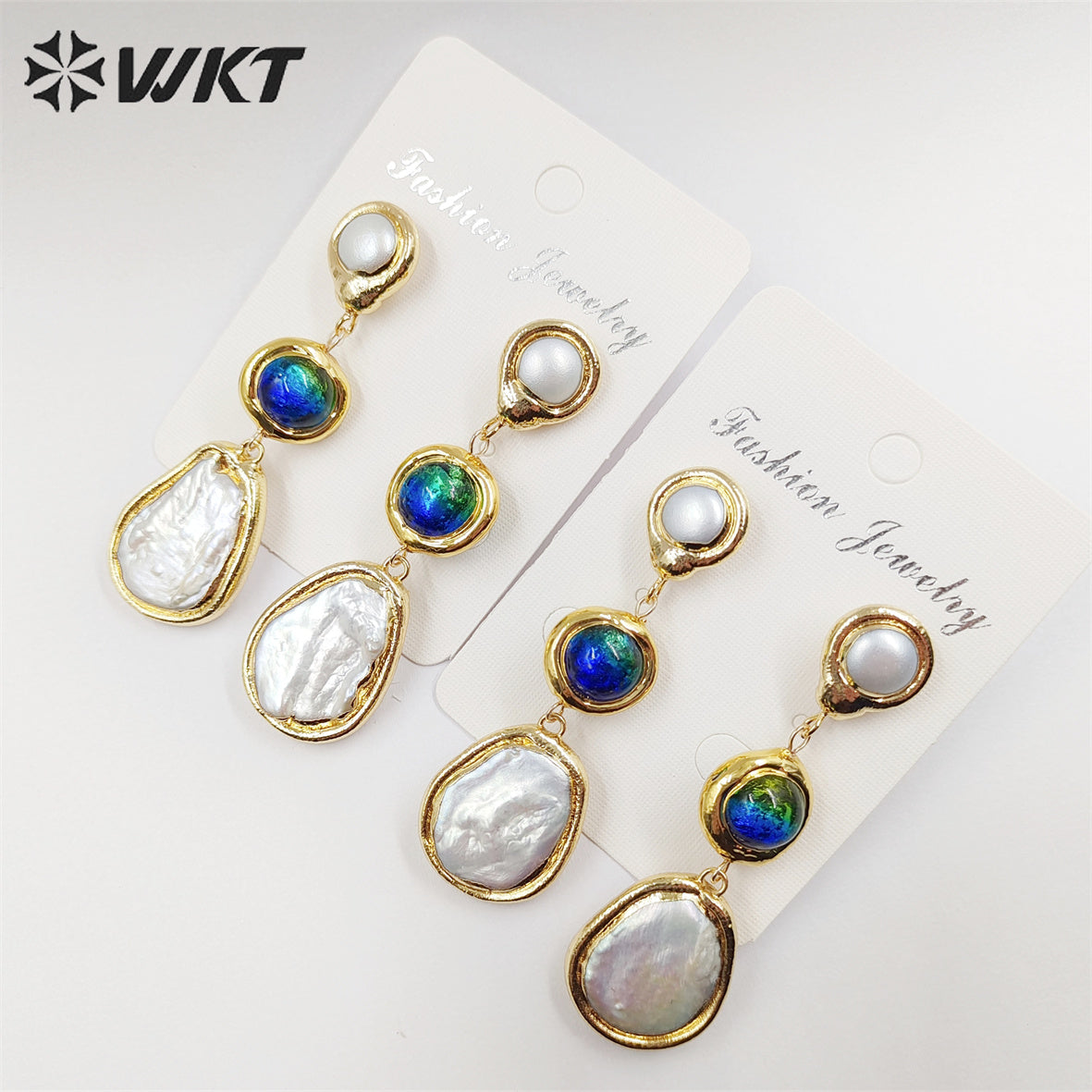 WT-MPE089 Gorgeous Fashion 18K Real Gold Plated Long Drop Freshwater Pearl Women Teardrop Earrings Handmade Dangle Earrings