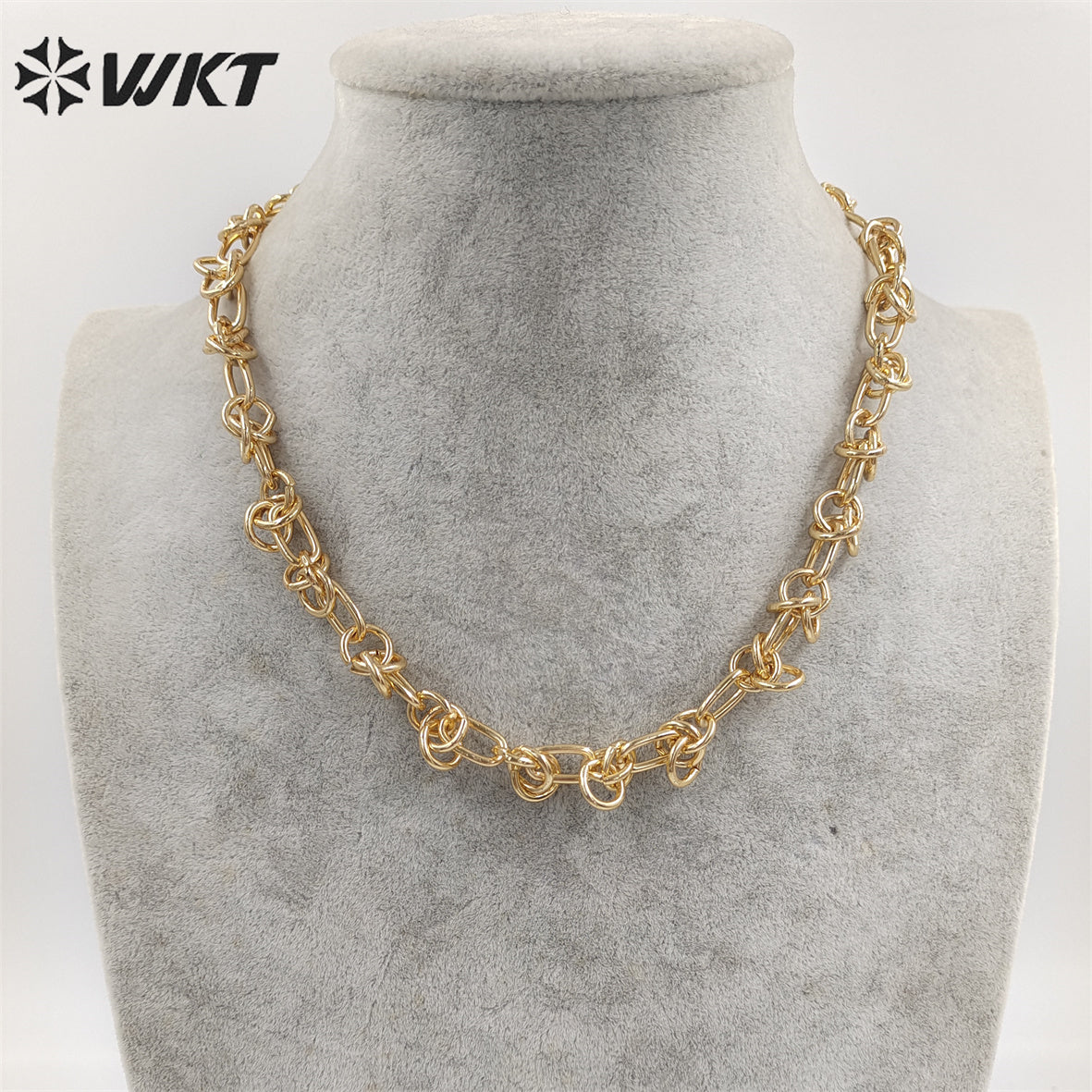 WT-BFN043 Wholesale 18k Real Gold Plated Metal Knotted Chain Necklace Women Fashion Locomotive Necklace Unisex Chunky Jewelry