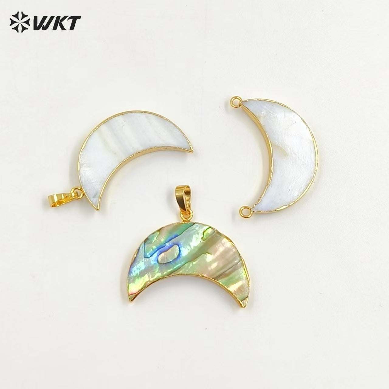 WT-JP304 European and American Style 18k Golg Plated Abalone Crescent Pendant for Bracelet Necklace Natural Shell Pendant