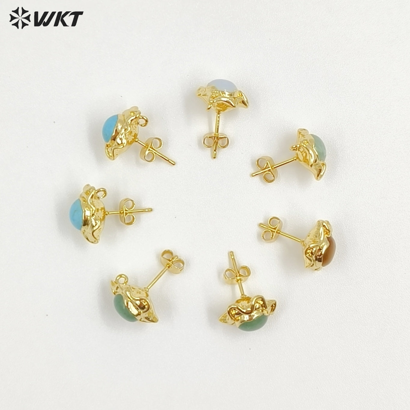WT-EHP102 Exquisite Lovely 18K Gold Plated Natural Gemstones With Hoop Sun Shape Earrings For Girls Jewelry DIY Findings