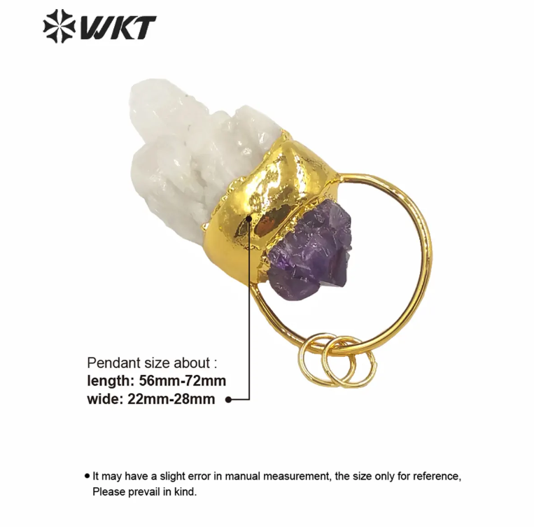 WT-P1582 Wholesale Gold Electroplated White Cluster Quartz Point Pendant Lady Fashion Natural Druzy Quartz Point Pendant