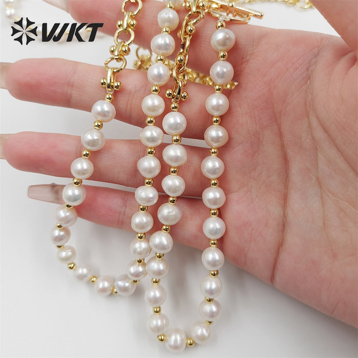 WT-JN232 WKT Exclusive Design Mixture Chain and Pearl Unique Necklace INS Hot Photato Pearl Beads Necklace in Choker