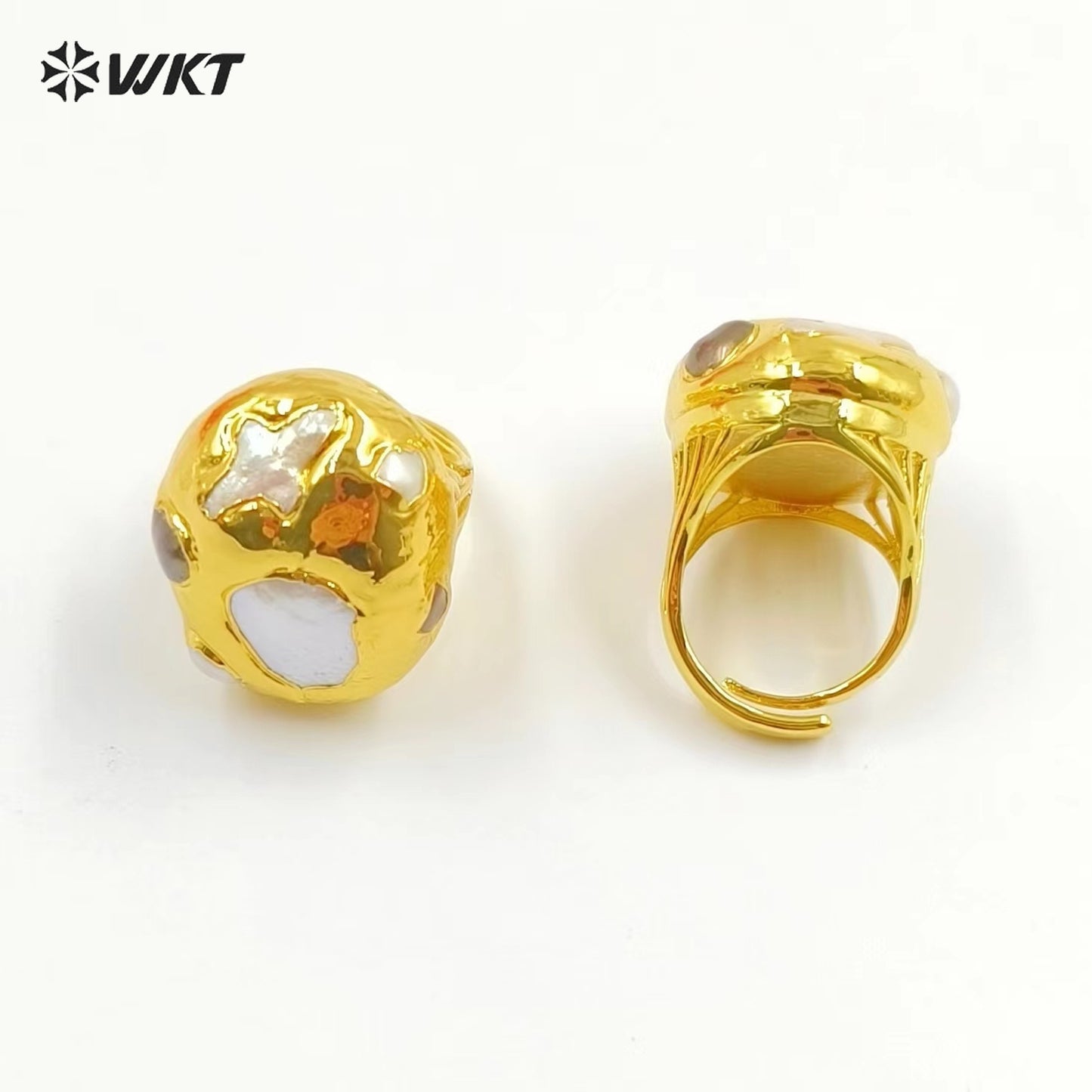WT-MPR073 Wholesale Fashion 18K Real Gold Plated Resist Tarnishable Natural Freshwater Pearl Ring for Friend Gift